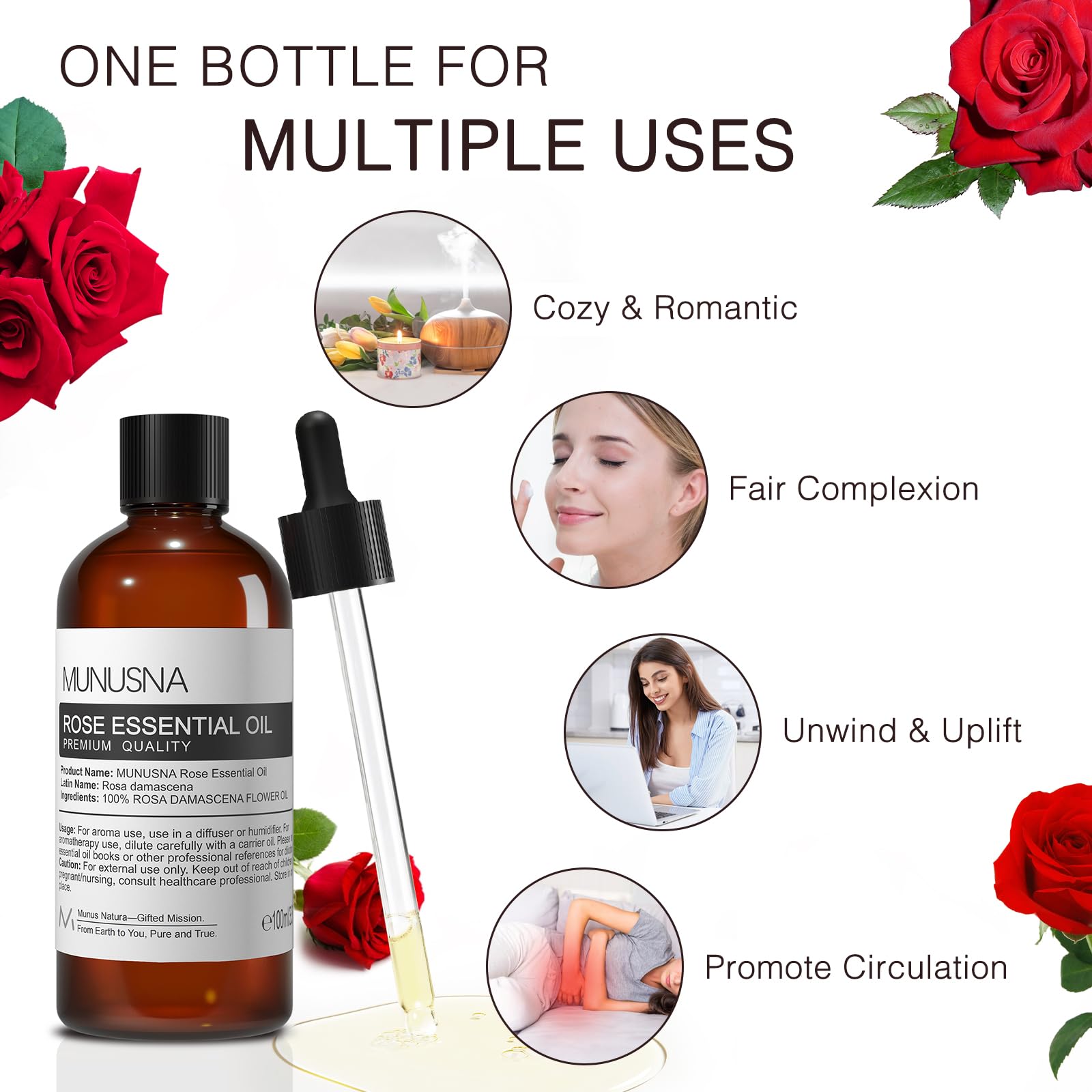 Difusor en sala con gotas de MUNUSNA creando ambiente relajante y fragancia floral