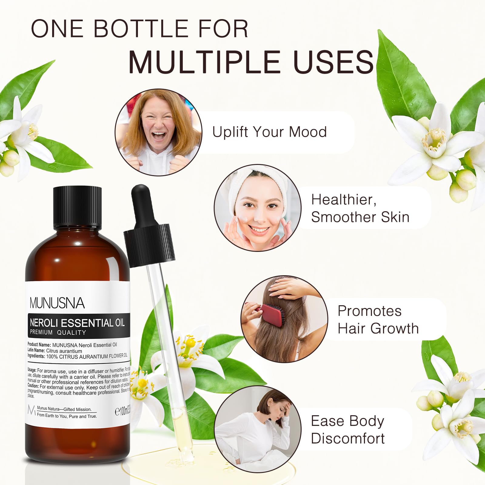MUNUSNA aceite neroli mostrando textura ligera y aspecto puro