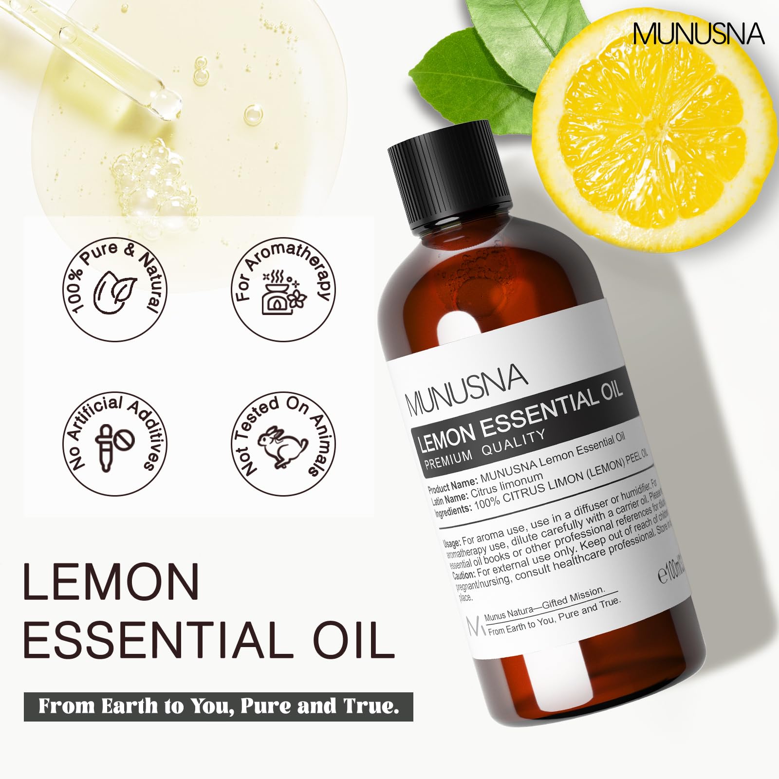 MUNUSNA gota de aceite mostrando textura pura y beneficio revitalizante