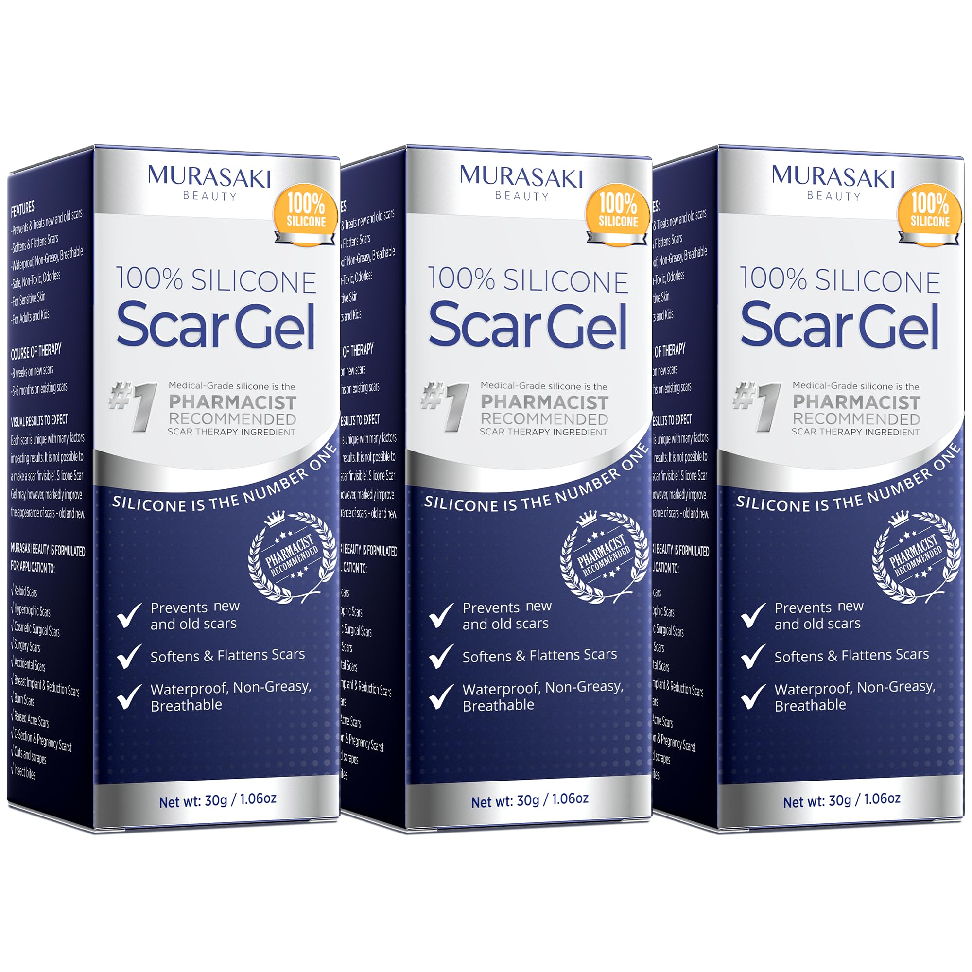 MURASAKI BEAUTY pack frontal mostrando tres tubos y conveniencia