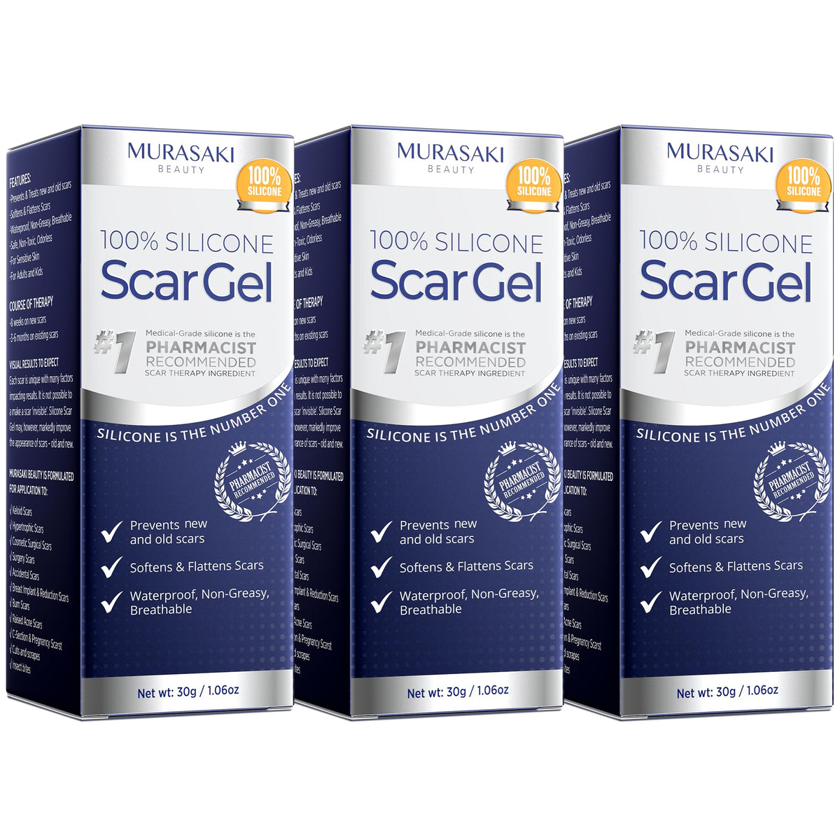 MURASAKI BEAUTY pack frontal mostrando tres tubos y conveniencia