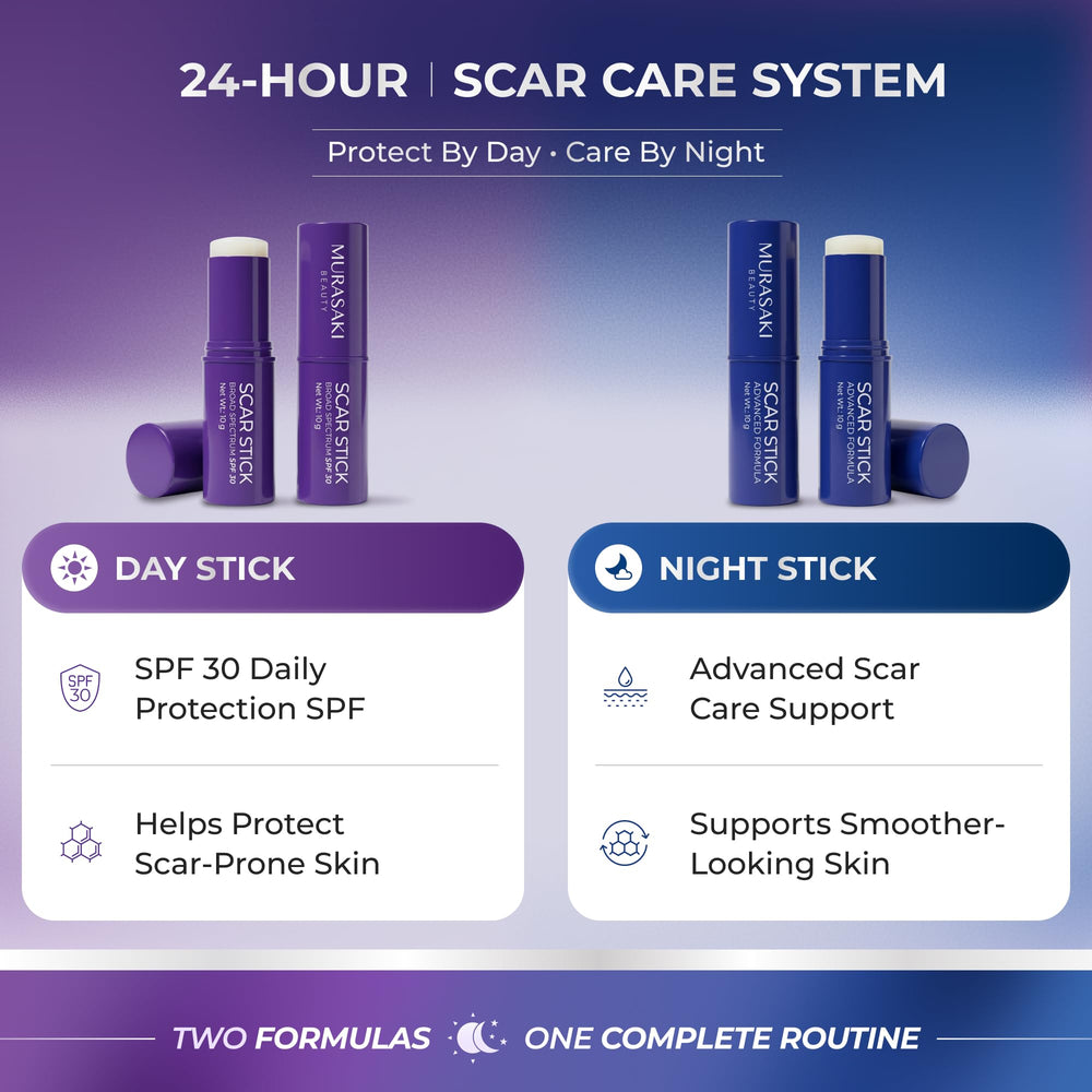 MURASAKI BEAUTY stick en uso sobre cicatriz de cesárea con aplicación localizada