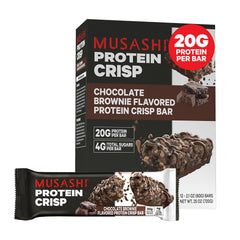 Musashi empaque frontal Chocolate Brownie mostrando marca y conveniencia