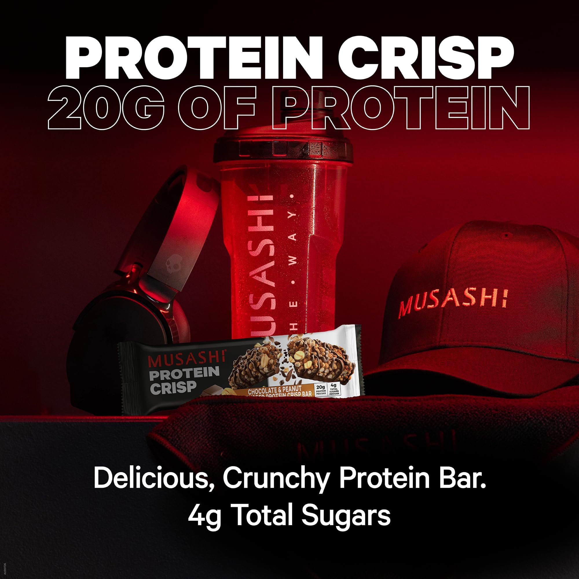 Recuperación muscular con MUSASHI Protein Crisp, opción ligera para llevar.