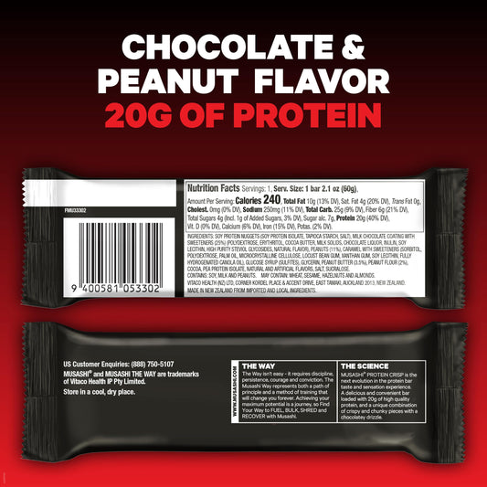 Textura crujiente de MUSASHI Protein Crisp, ideal para post-entrenamiento y snack.