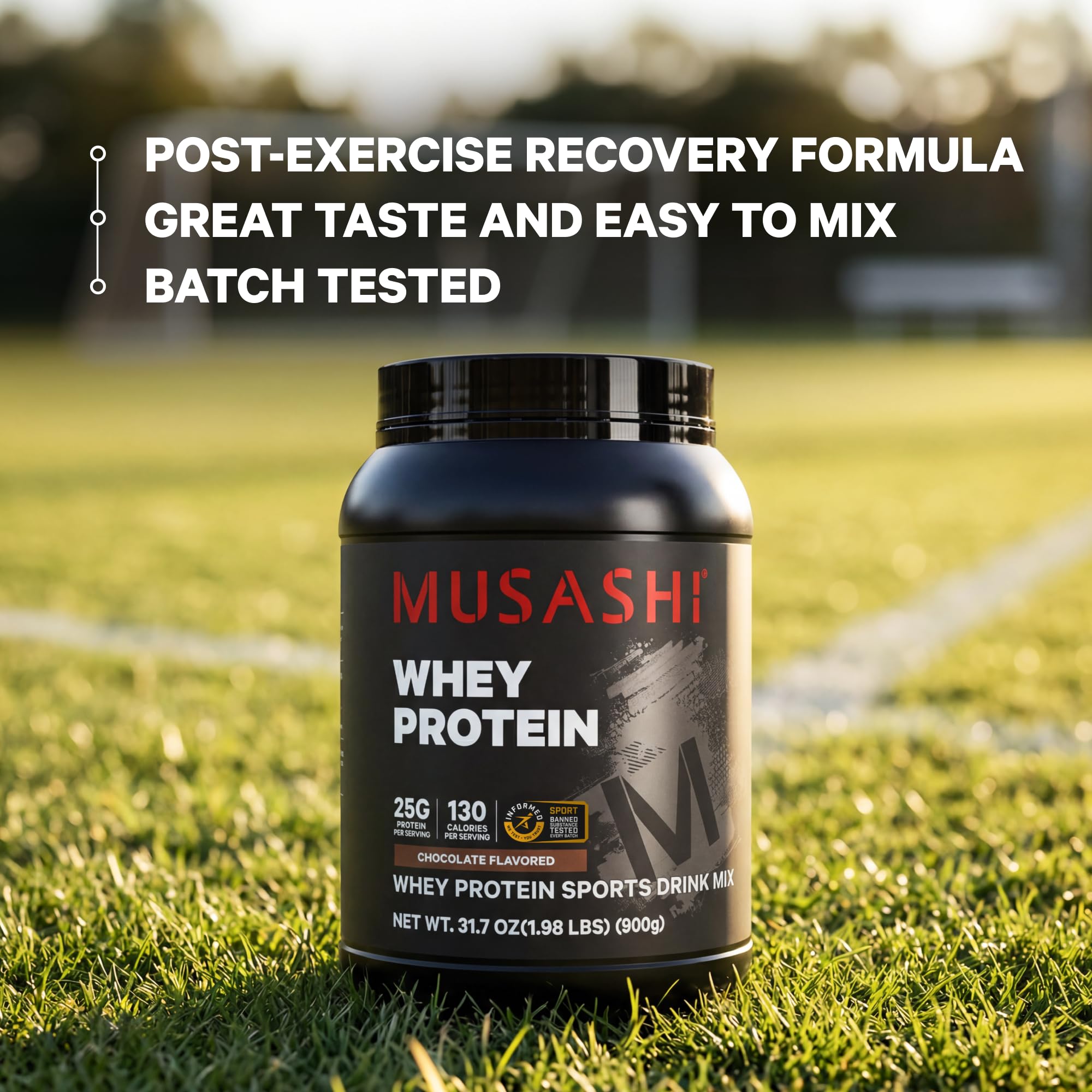 Musashi etiqueta nutricional abierta indicando 25 g de proteína por toma