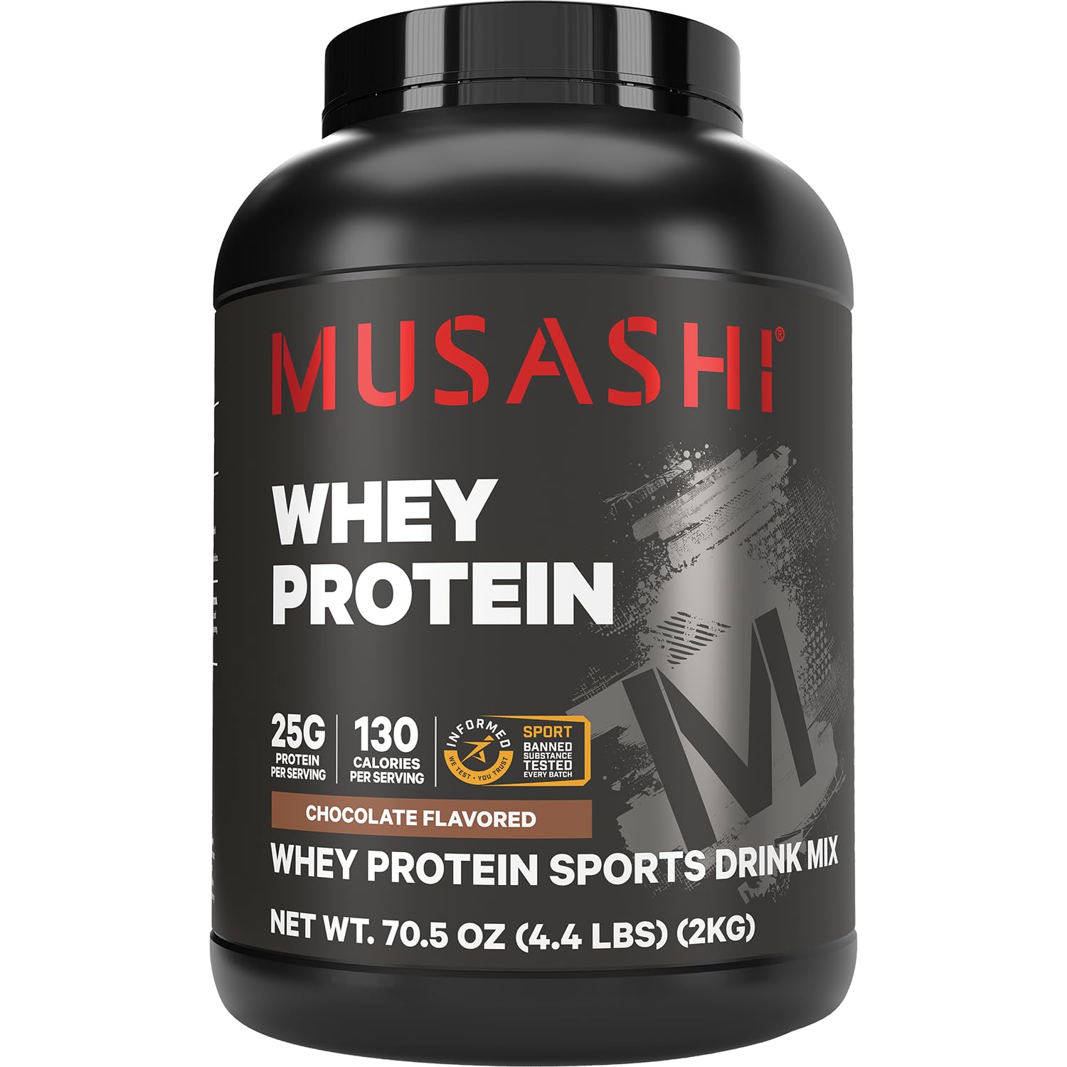 Musashi bote frontal mostrando el envase y beneficio de proteína diaria