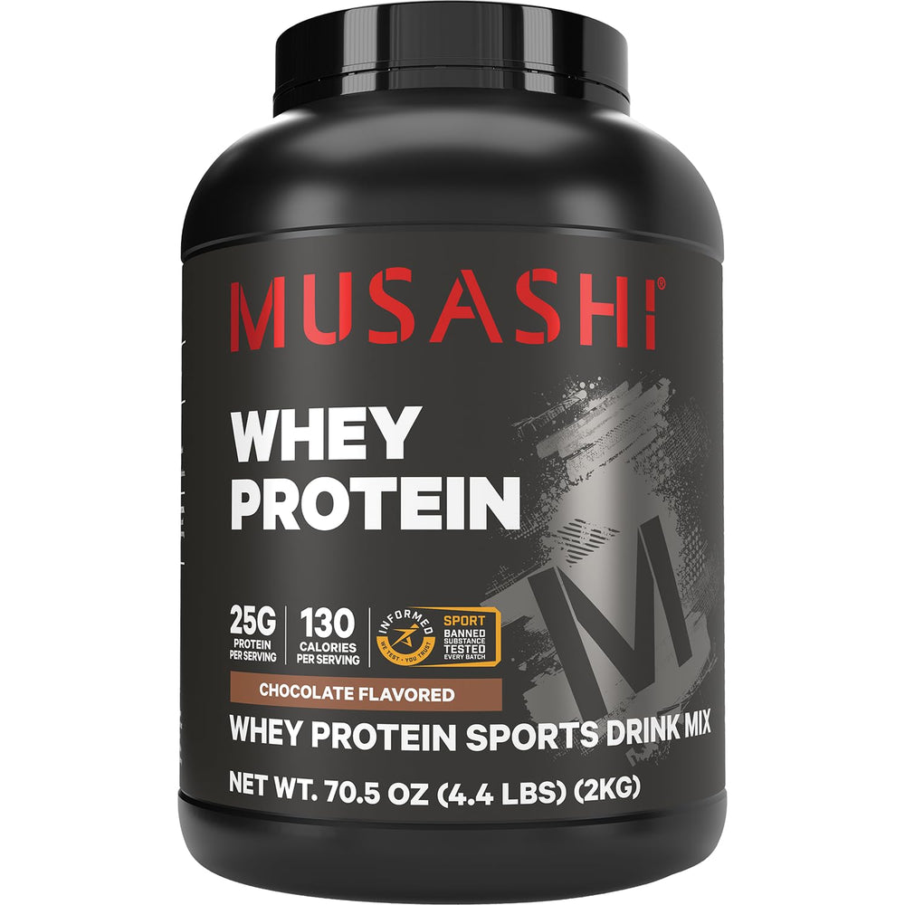 Musashi bote frontal mostrando el envase y beneficio de proteína diaria