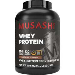 Musashi bote frontal mostrando el envase y beneficio de proteína diaria