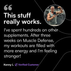 Escena lifestyle con Muscle Defense junto a equipo de entrenamiento para rendimiento