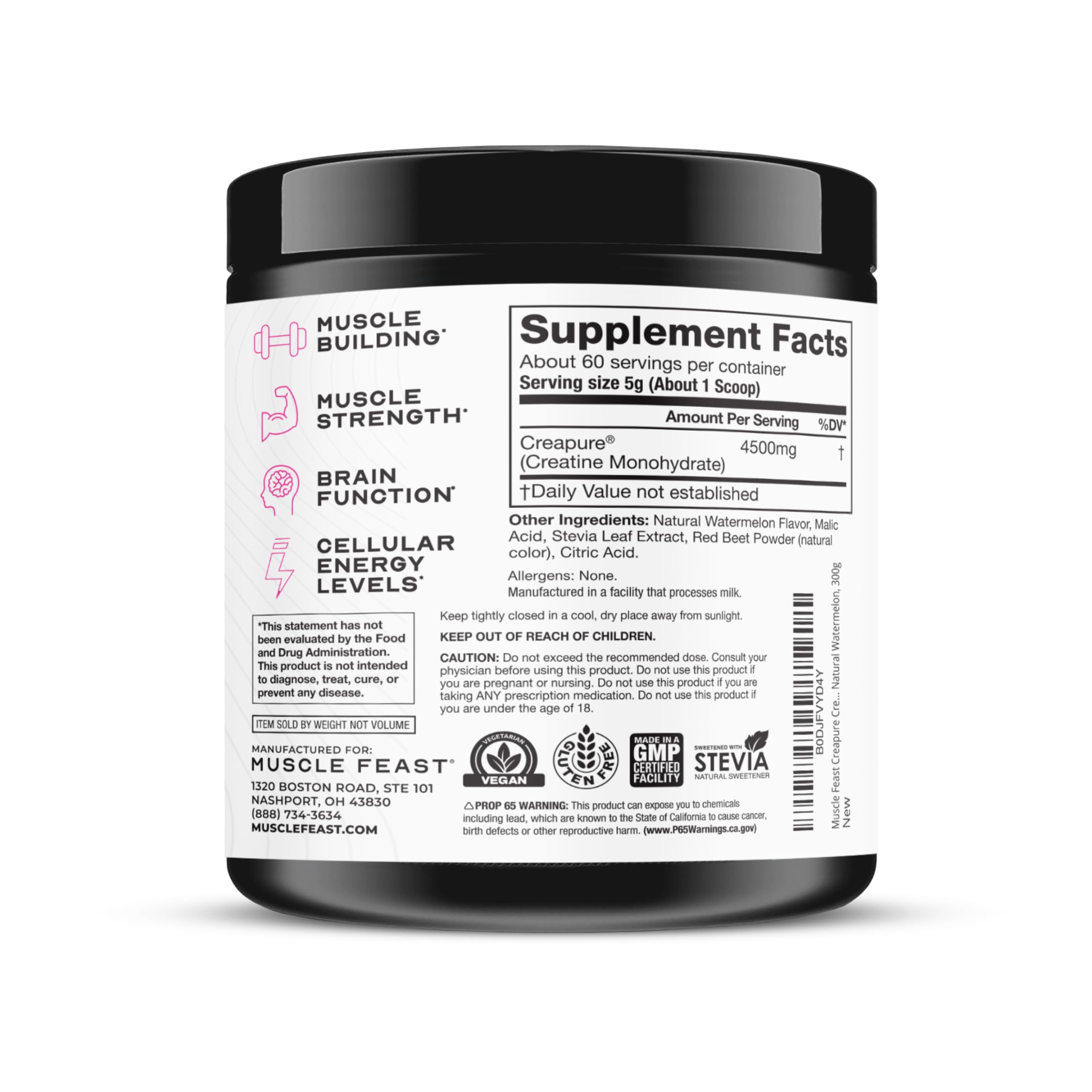 Ambiente de gimnasio y sandía junto a Muscle Feast Creapure sugiere sabor