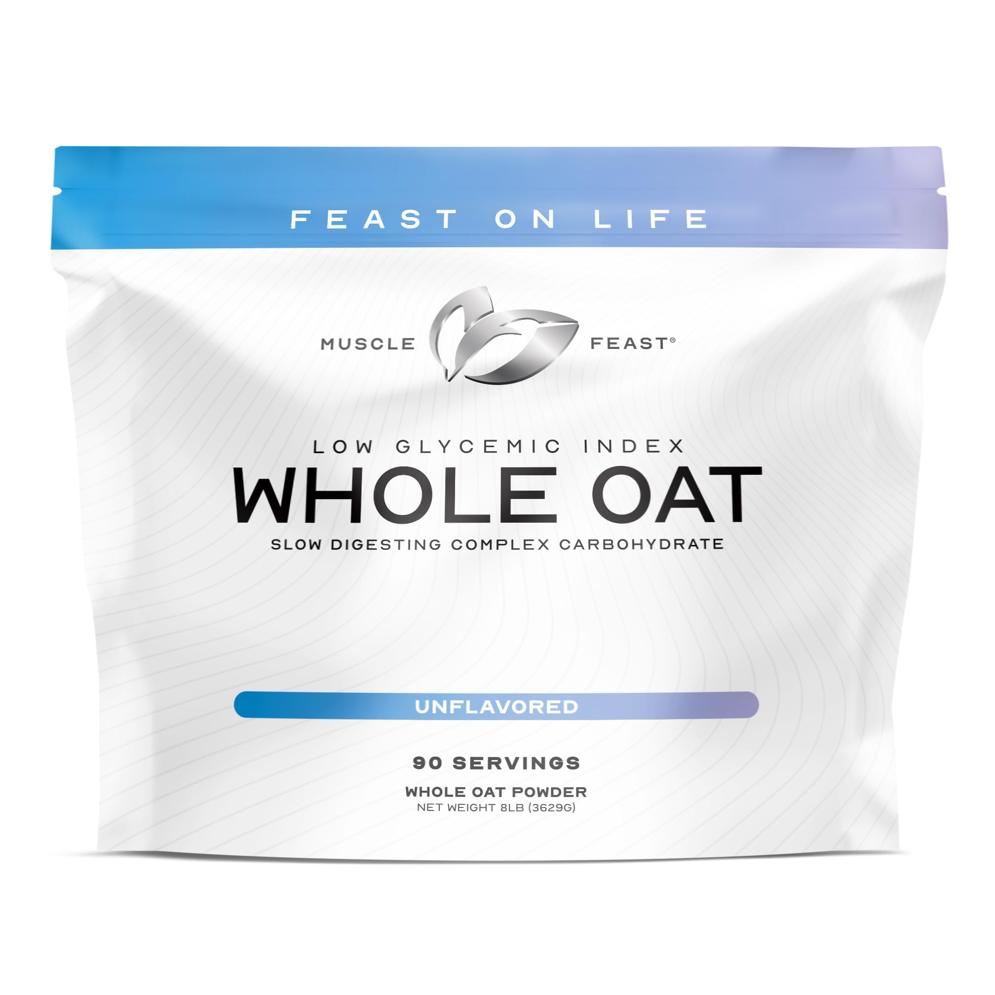 Muscle Feast empaque frontal mostrando producto natural y beneficios