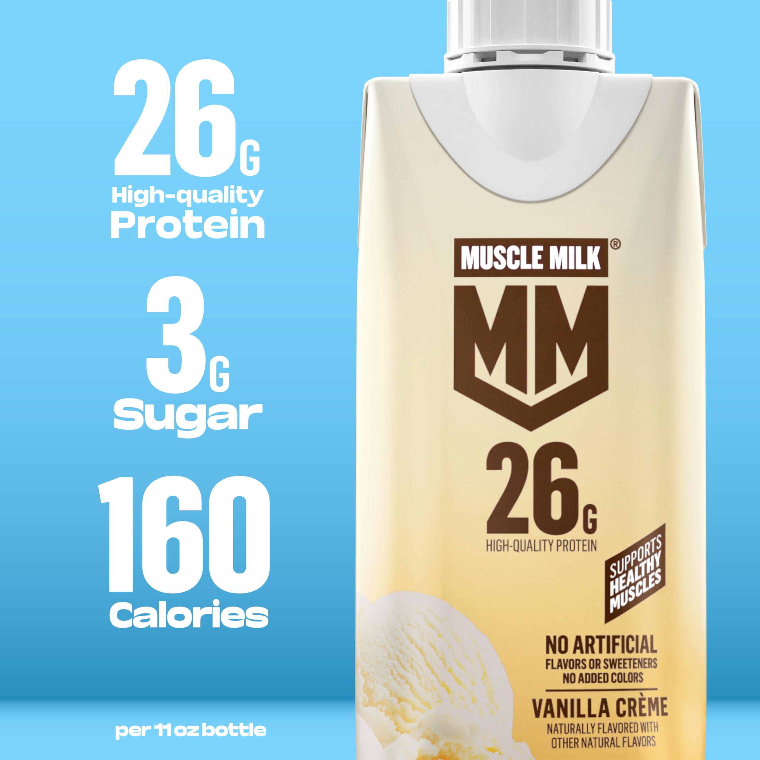 Muscle Milk batido en mano tras entrenamiento aportando proteína rápida.