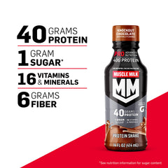Muscle Milk botella en mano demostrando la practicidad y aporte proteico inmediato