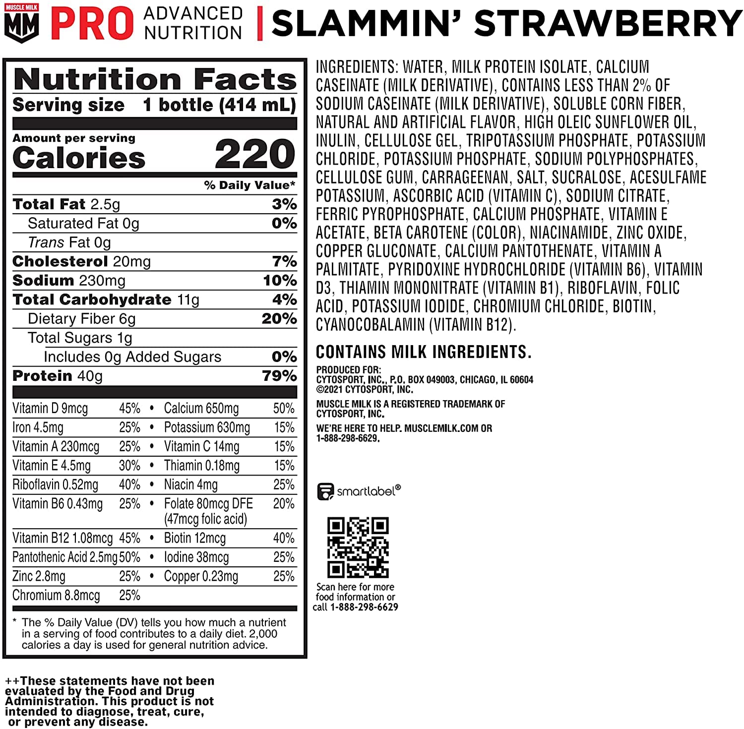 Muscle Milk detalle de etiqueta con información de proteína y nutrientes