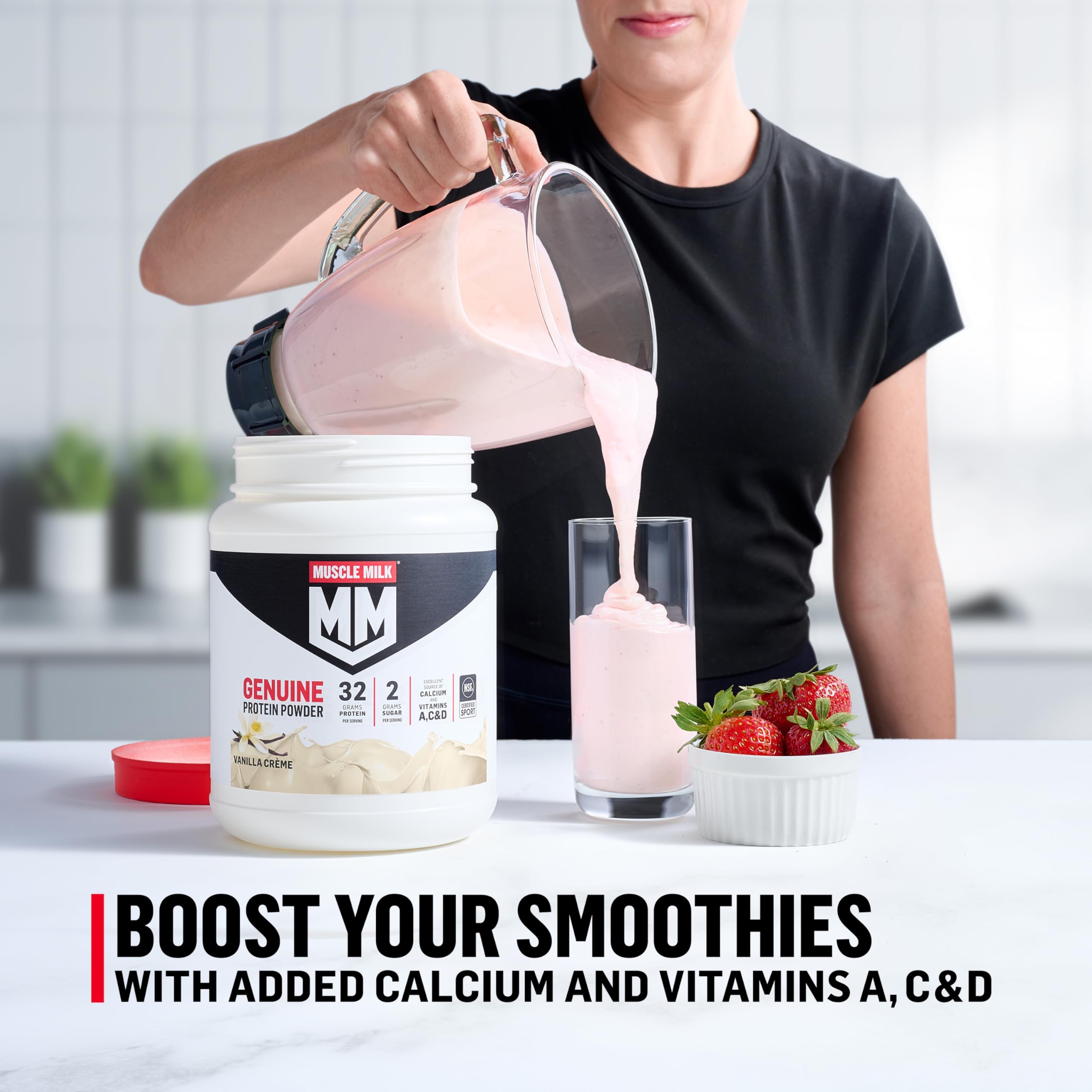 Muscle Milk en licuadora mostrando uso en recetas y versatilidad culinaria