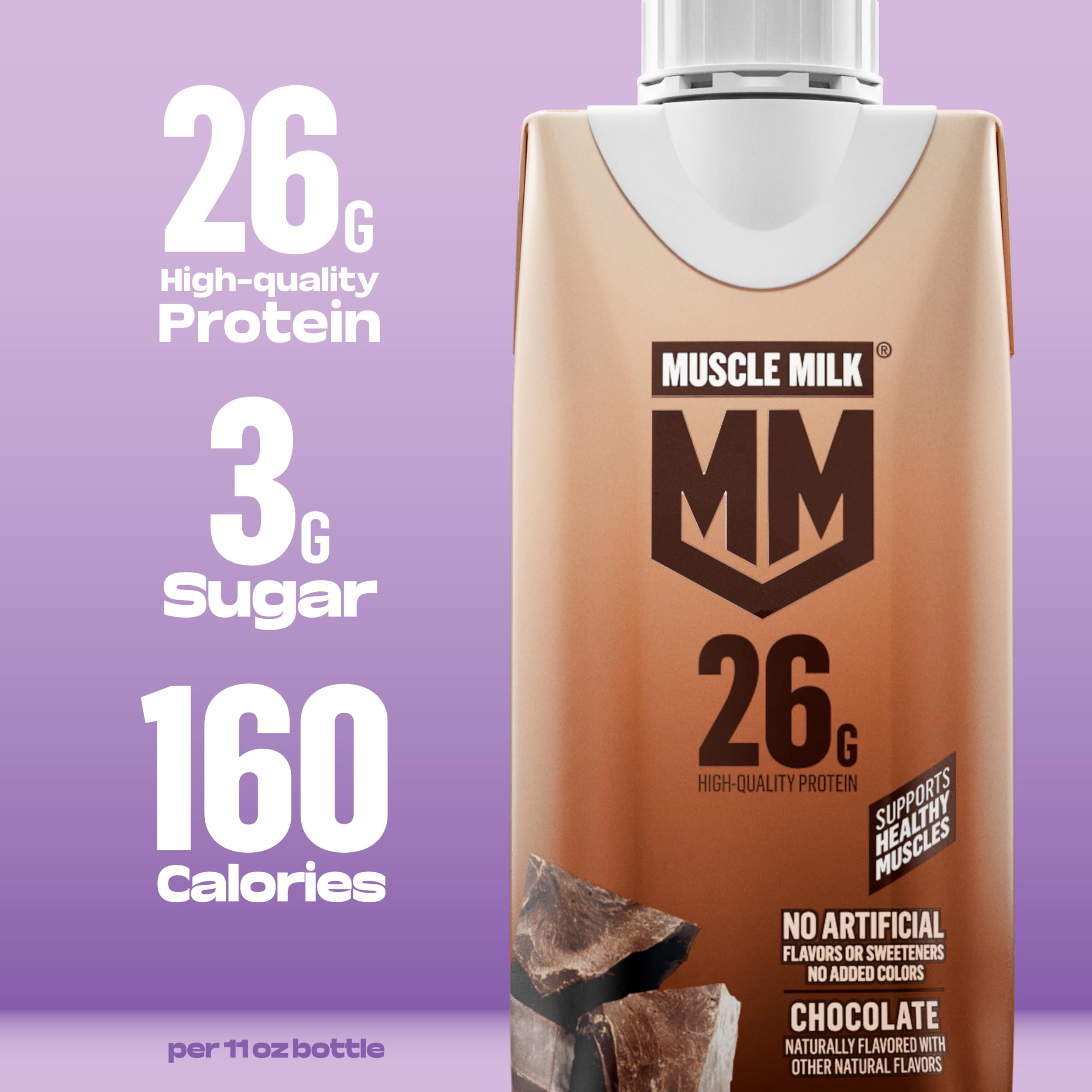 Muscle Milk batido en mano junto a pesas para recuperación postentrenamiento