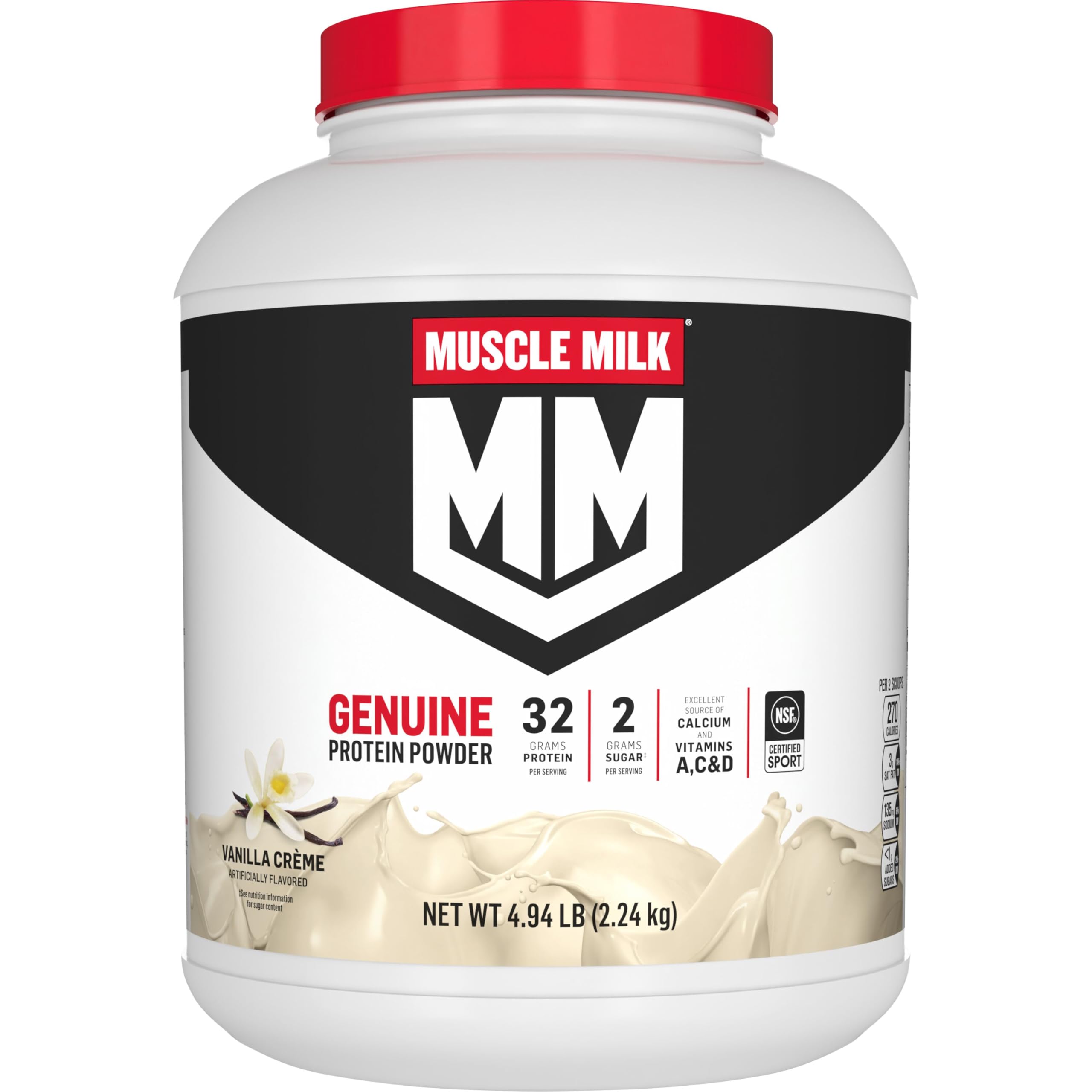 Muscle Milk envase frontal Vainilla Creme mostrando diseño y beneficio práctico