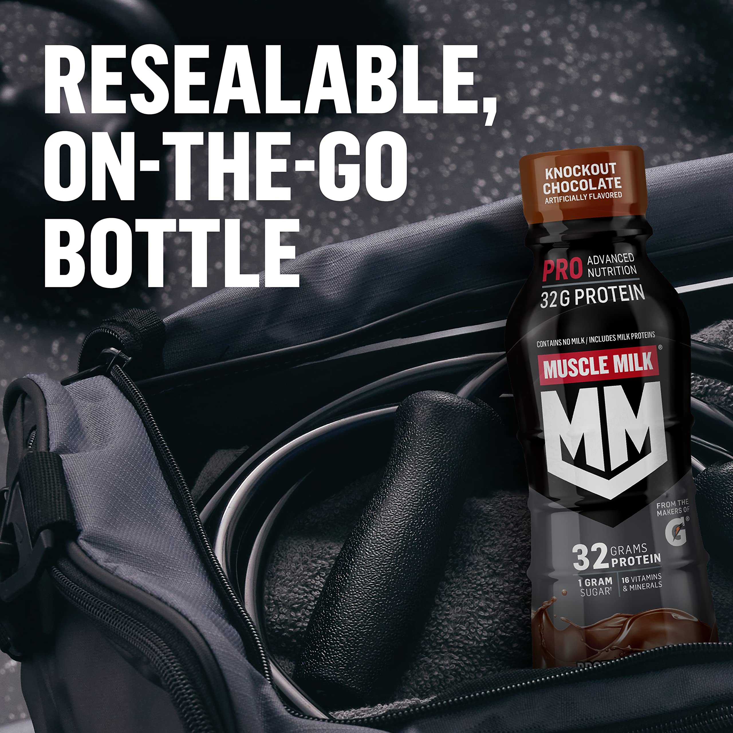 Muscle Milk en entorno de gimnasio mostrando conveniencia y energía