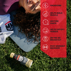 Muscle Milk etiqueta nutricional visible con información de 40 g proteína y vitaminas