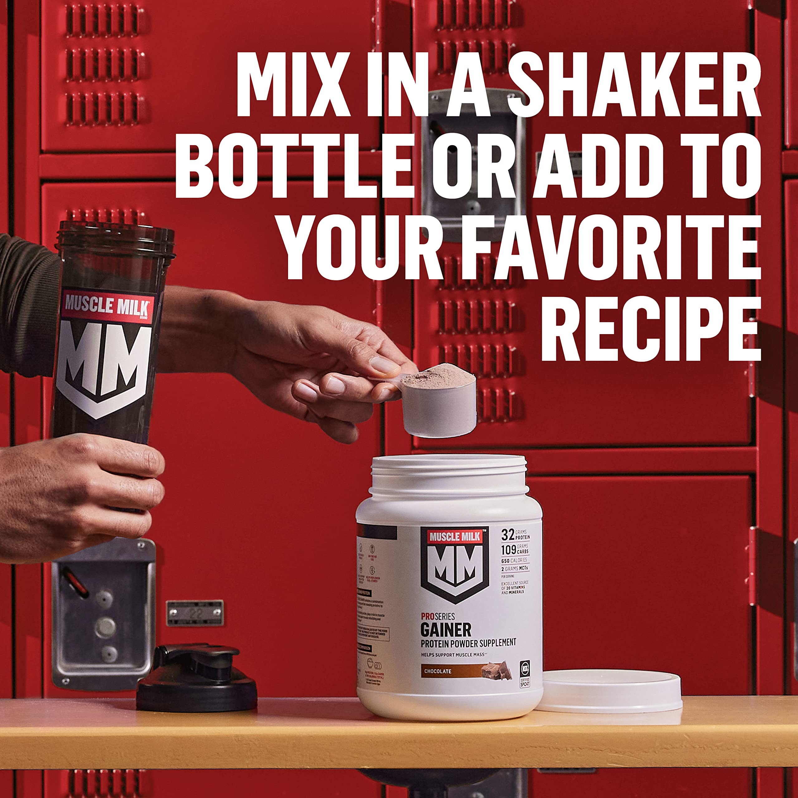 Etiqueta nutricional de Muscle Milk Gainer mostrando proteína y calorías
