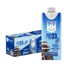 Muscle Milk pack frontal mostrando las 12 cajas y diseño apetecible