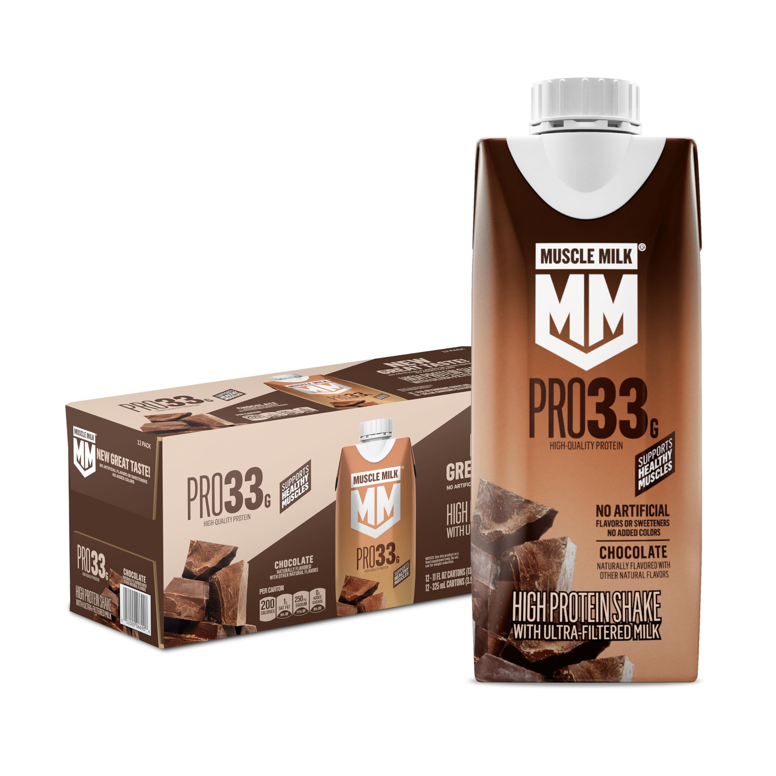 Muscle Milk Pro frontal del envase mostrando etiqueta y beneficio proteico