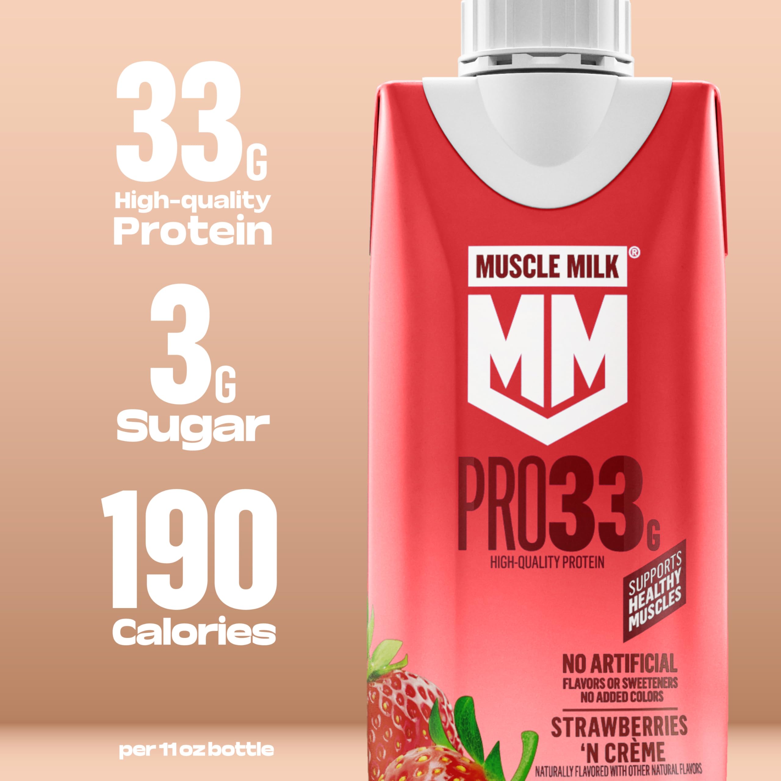 Muscle Milk Pro envase en mano listo para beber, conveniencia inmediata