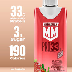 Muscle Milk Pro envase en mano listo para beber, conveniencia inmediata