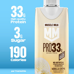 Cierre del envase Muscle Milk Pro con textura cremosa visible, ofreciendo una experiencia de consumo agradable