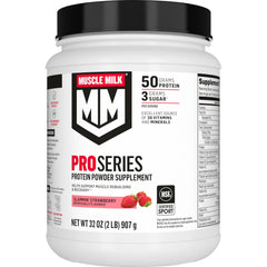 Muscle Milk envase frontal que muestra sabor y tamaño para fácil identificación