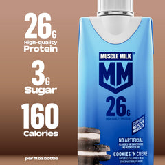 Muscle Milk batido vertido mostrando textura cremosa y atractivo sabor