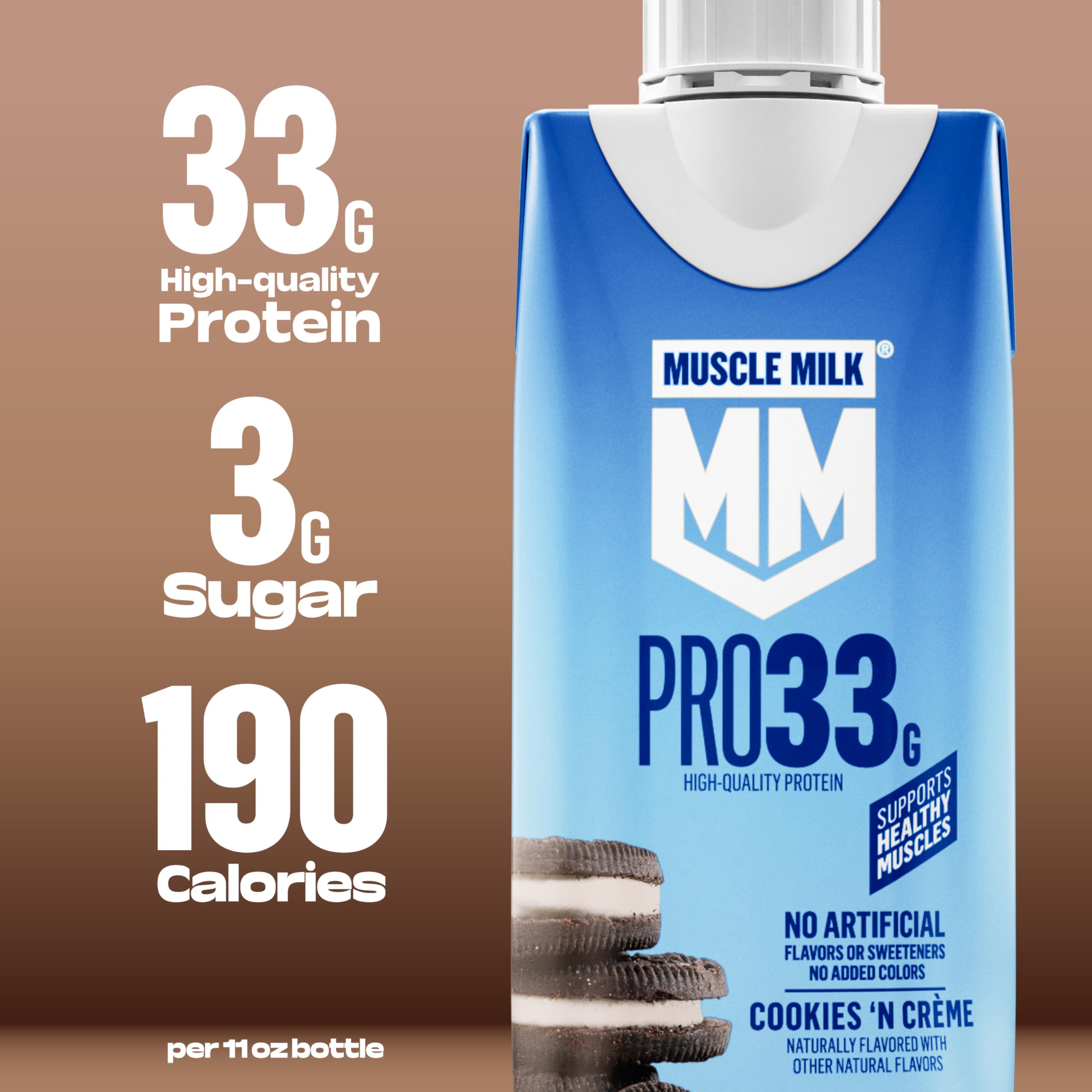 Muscle Milk vertido en vaso mostrando textura cremosa y apetecible