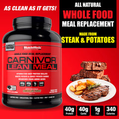 MuscleMeds batido CARNIVOR servido en vaso, bebida nutritiva lista tras entreno