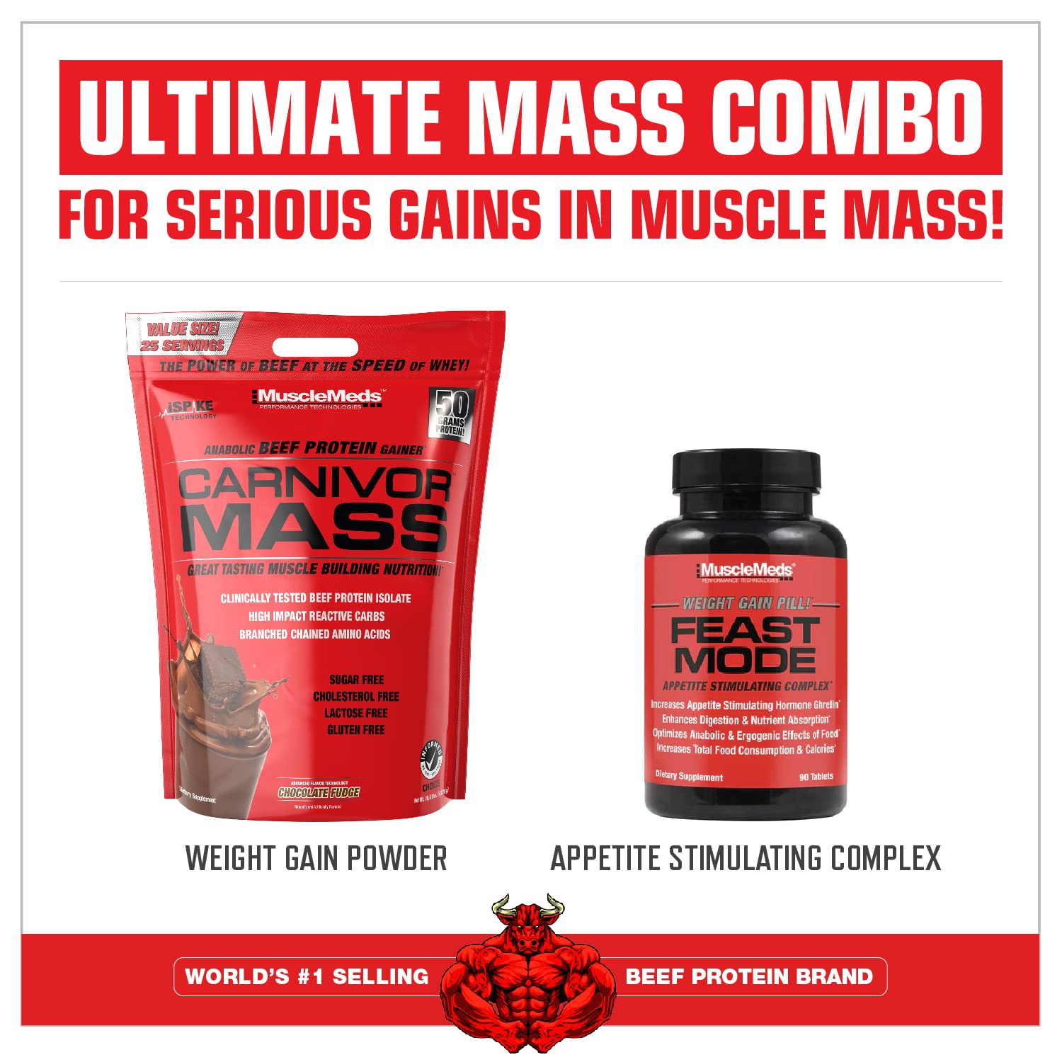 MuscleMeds Carnivor Mass etiqueta con ingredientes y beneficios claros
