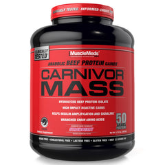 MuscleMeds Carnivor Mass envase frontal mostrando diseño y beneficio de masa