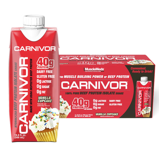 MuscleMeds Carnivor RTD frente del envase, visual claro y conveniente
