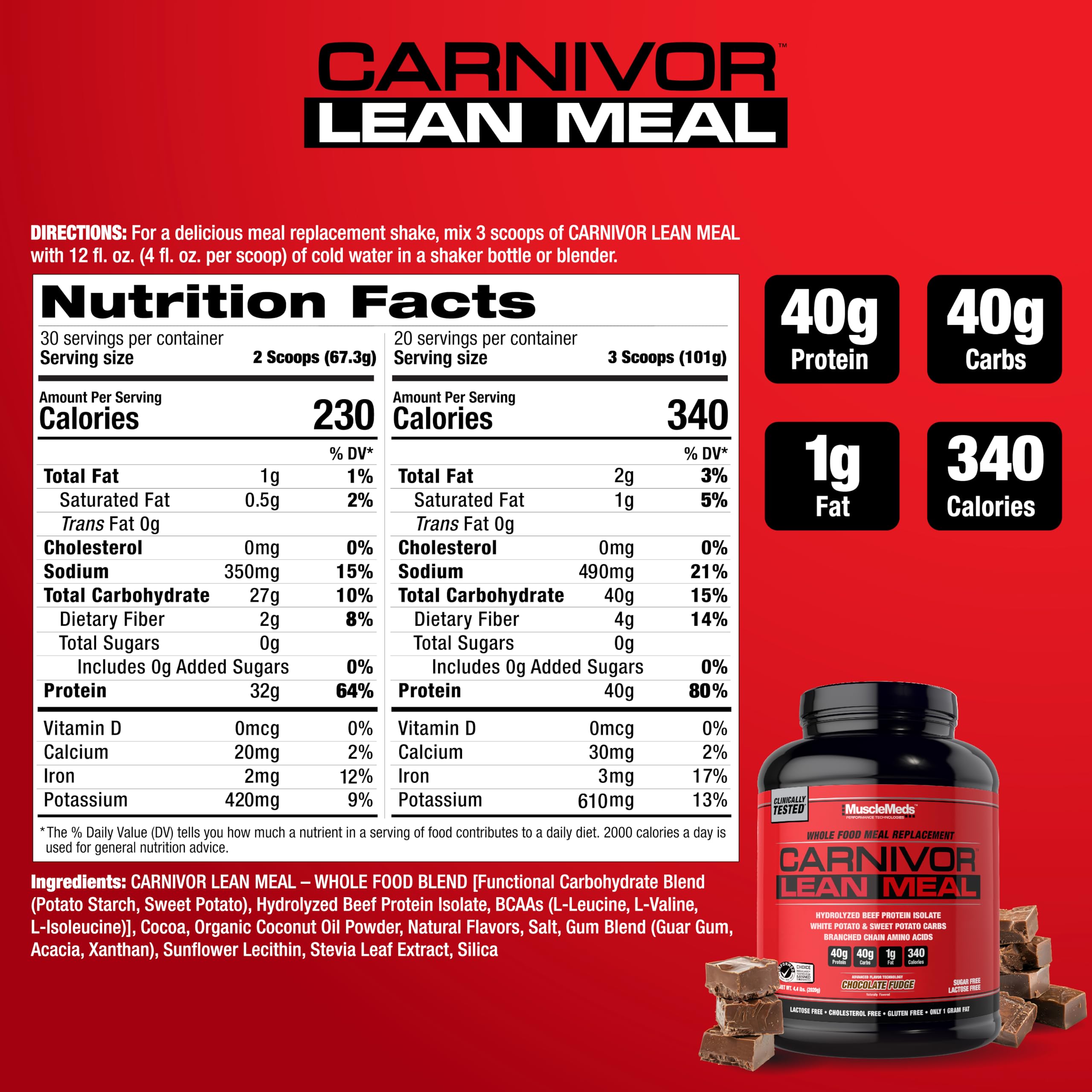 MuscleMeds texturay polvo CARNIVOR primer plano, ingrediente fino y soluble