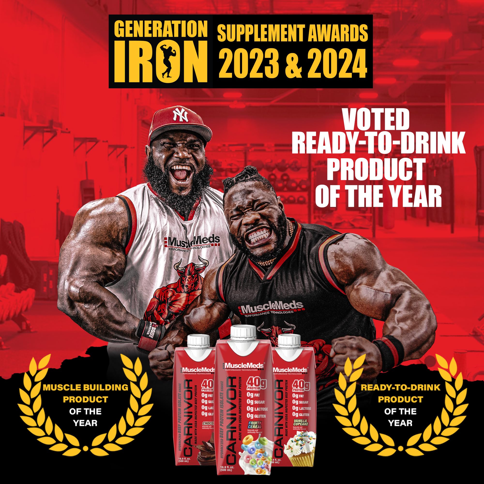 MuscleMeds Carnivor RTD sabor vainilla cupcake servido en mesa apetecible