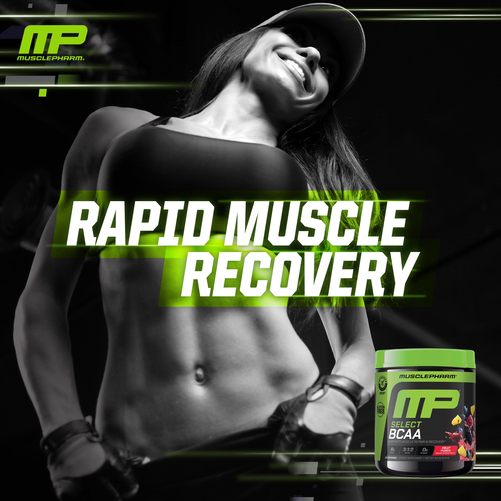 Detalle de ingredientes y sello de calidad Muscle Pharm que transmite transparencia y seguridad