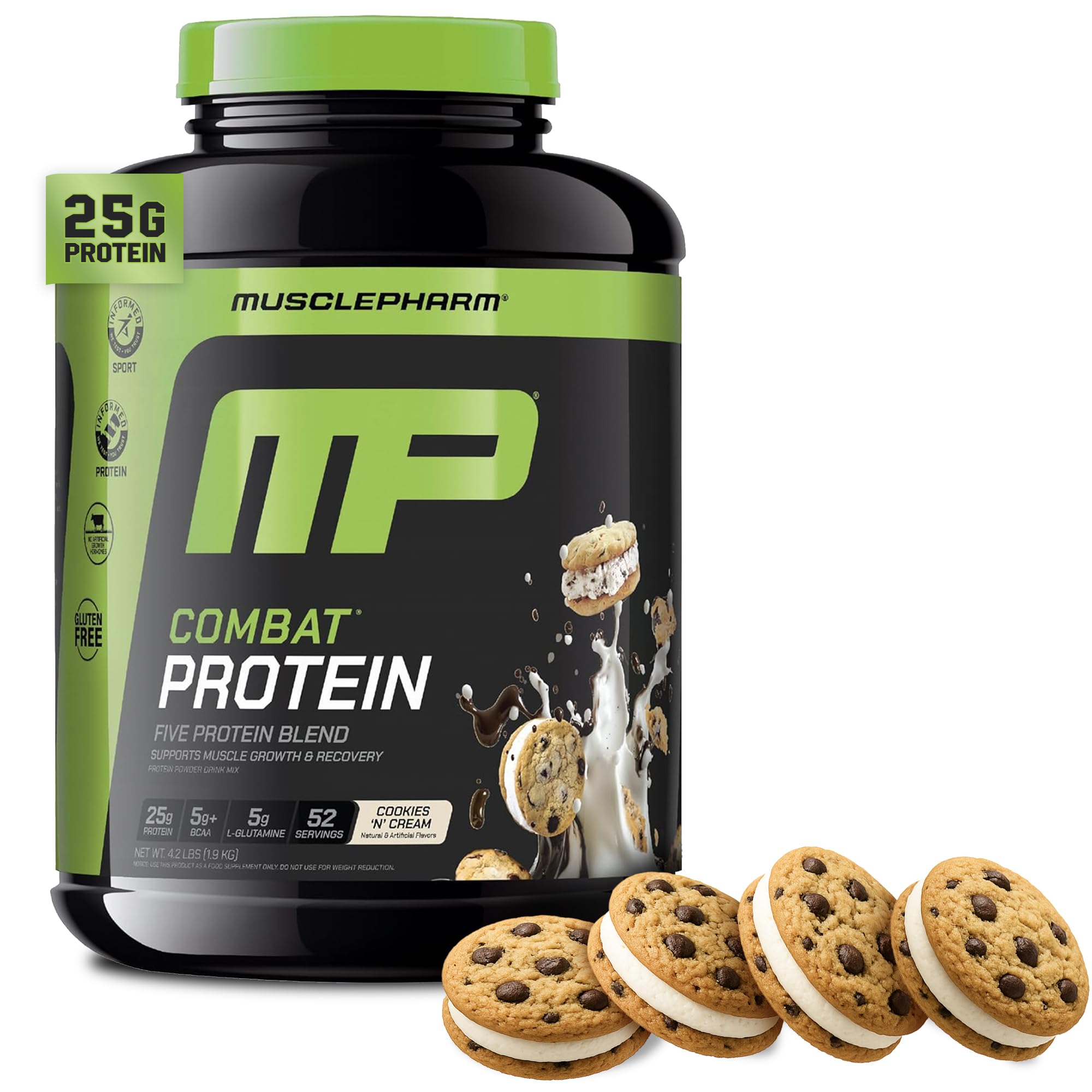 Muscle Pharm frente del envase mostrando sabor y tamaño, ayuda a elegir producto
