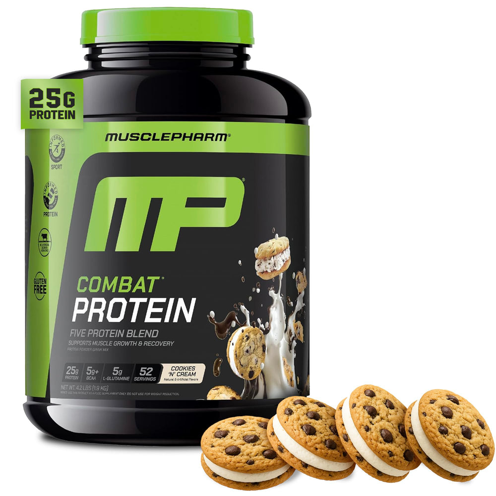 Muscle Pharm frente del envase mostrando sabor y tamaño, ayuda a elegir producto