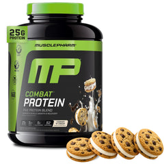 Muscle Pharm frente del envase mostrando sabor y tamaño, ayuda a elegir producto