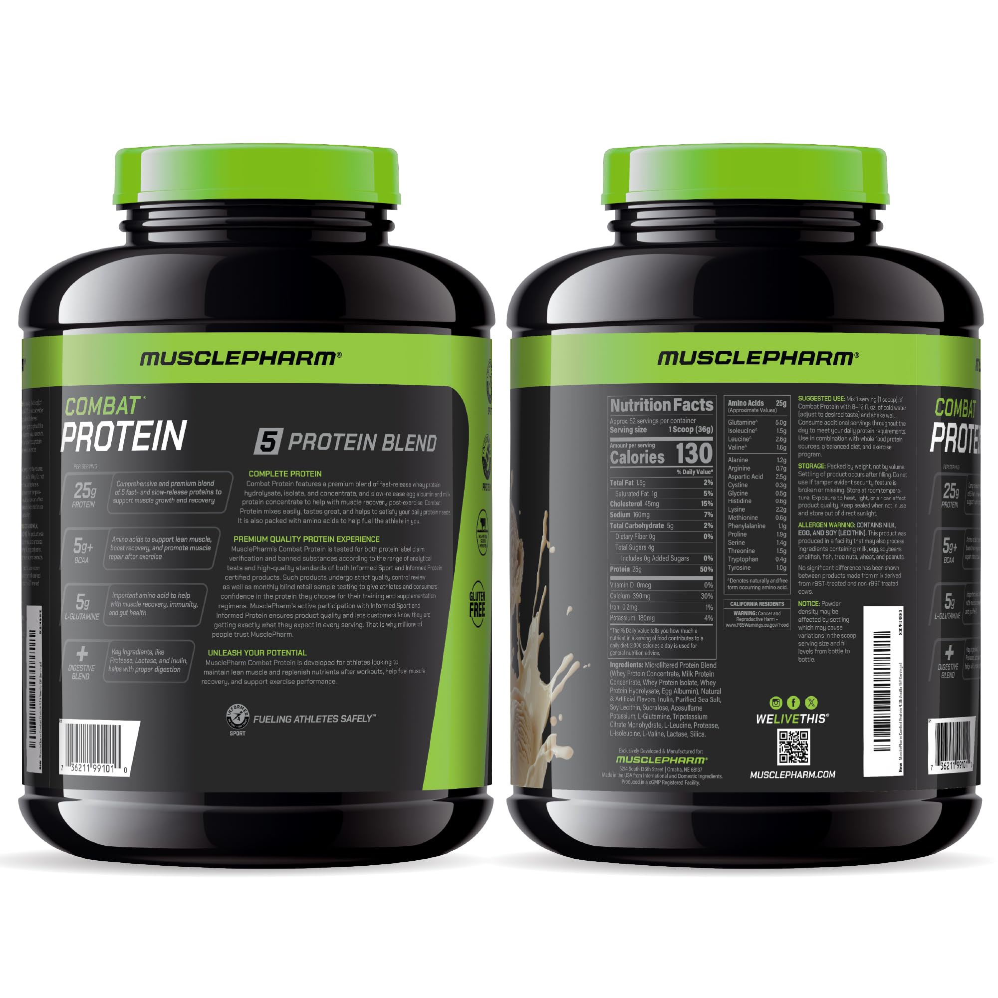 MusclePharm envase con vaso y cucharilla medidora, conveniencia para porciones