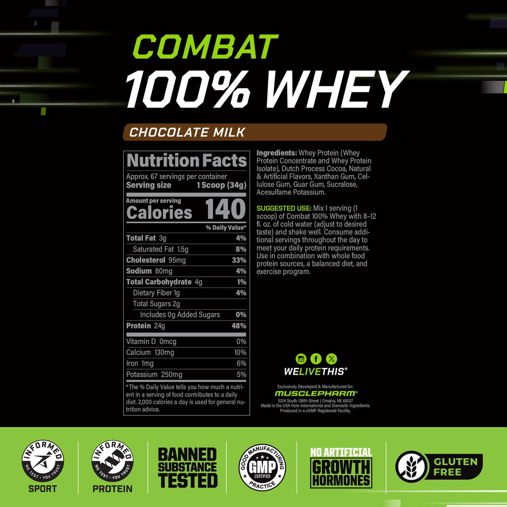 MusclePharm cuchara con polvo de whey, textura fina para mezcla rápida y fácil disolución