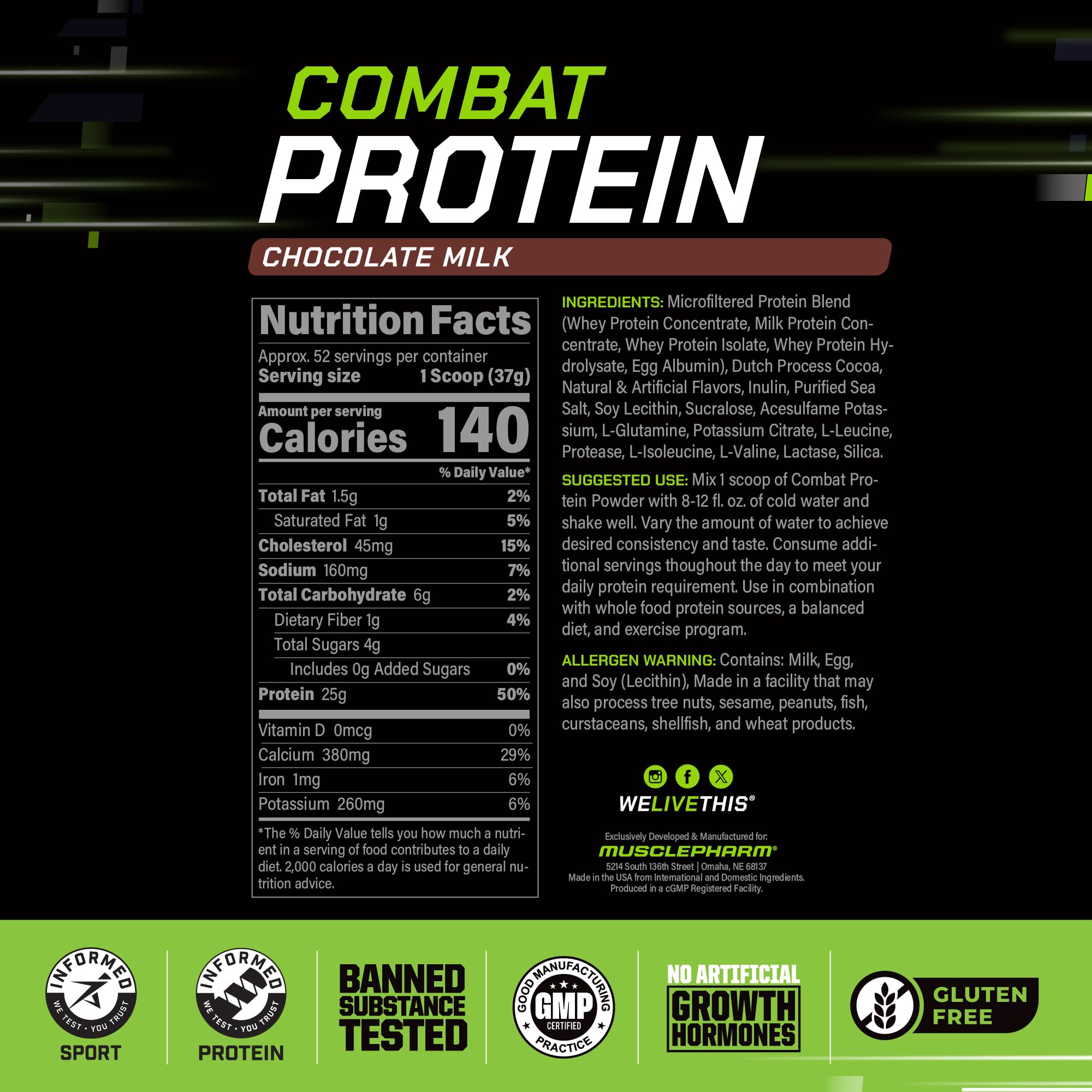 MUSCLEPHARM textura del polvo en primer plano, mezcla fácil y suave