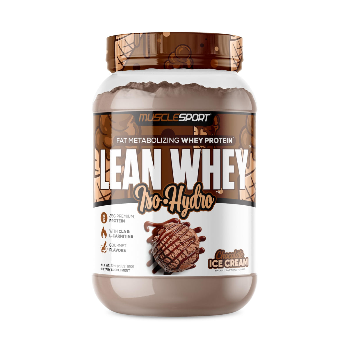 MuscleSport envase frontal Chocolate Ice Cream con diseño atractivo y beneficio de alto sabor