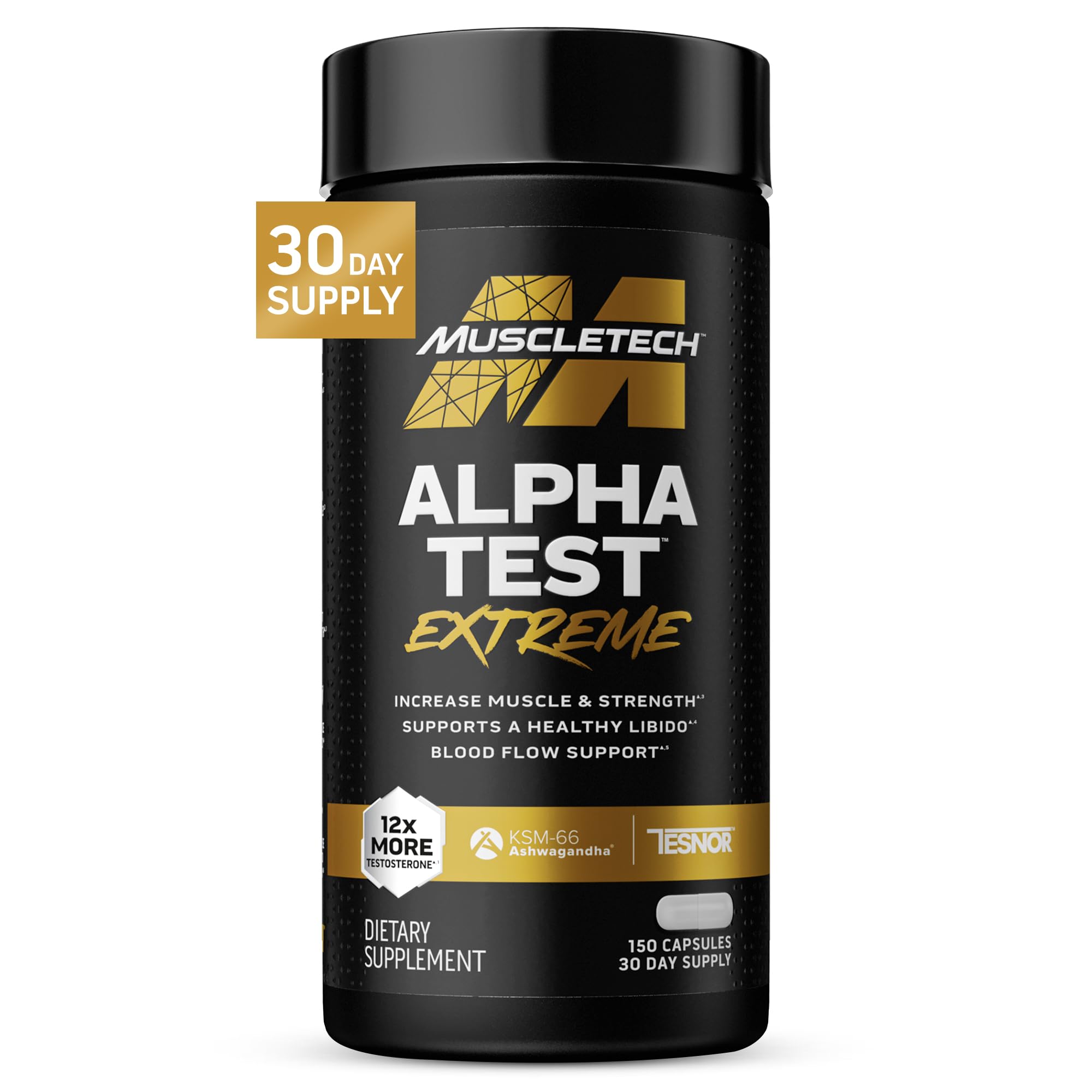 MuscleTech AlphaTest vista frontal del envase con información clara