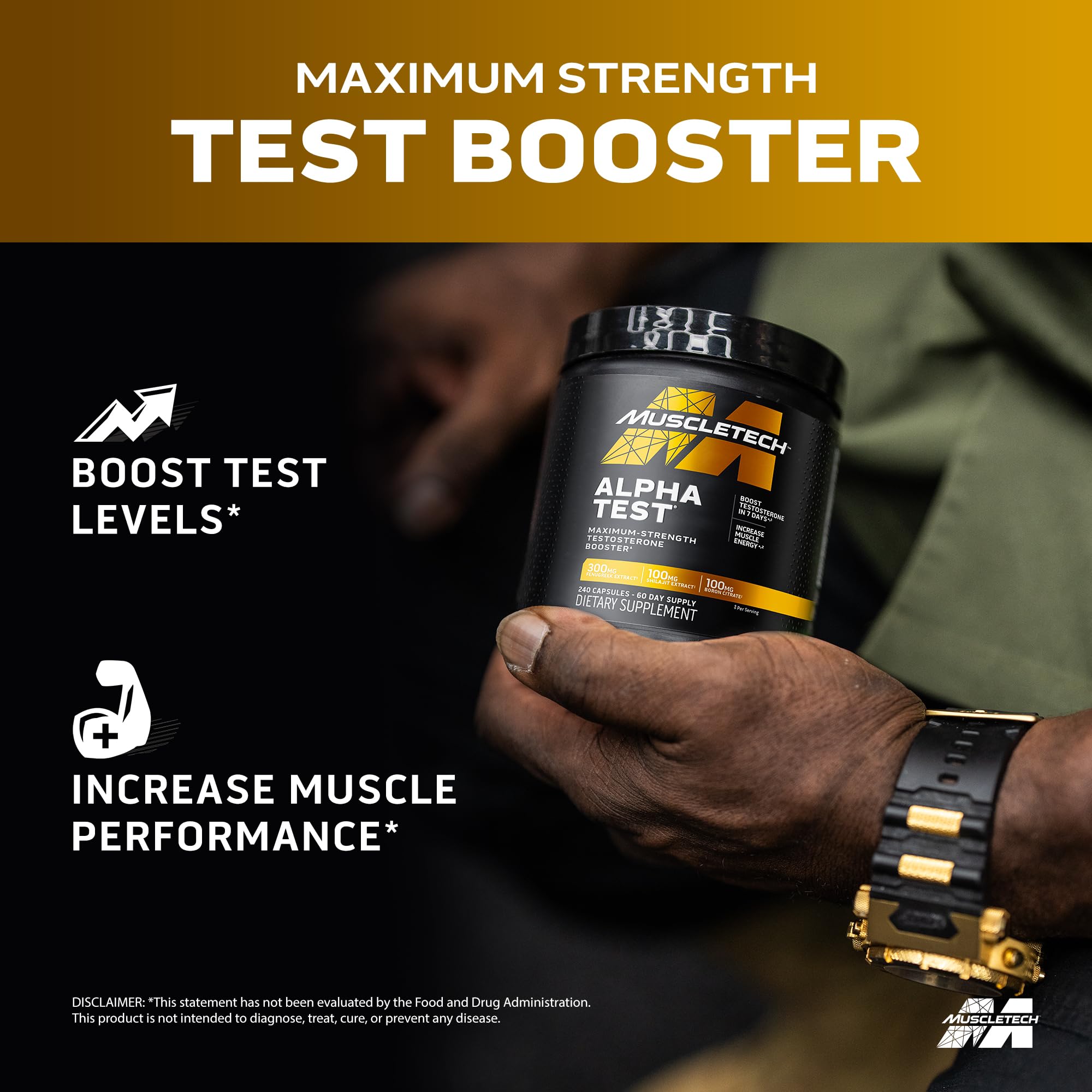 MuscleTech AlphaTest primer plano de cápsulas mostrando textura y calidad