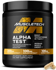MuscleTech AlphaTest vista frontal con etiqueta clara y beneficios visibles